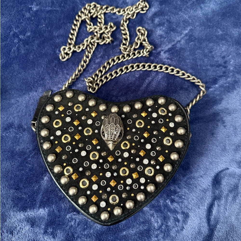 KURT GEIGER Heart-Shaped Black and Gold Studded Bag